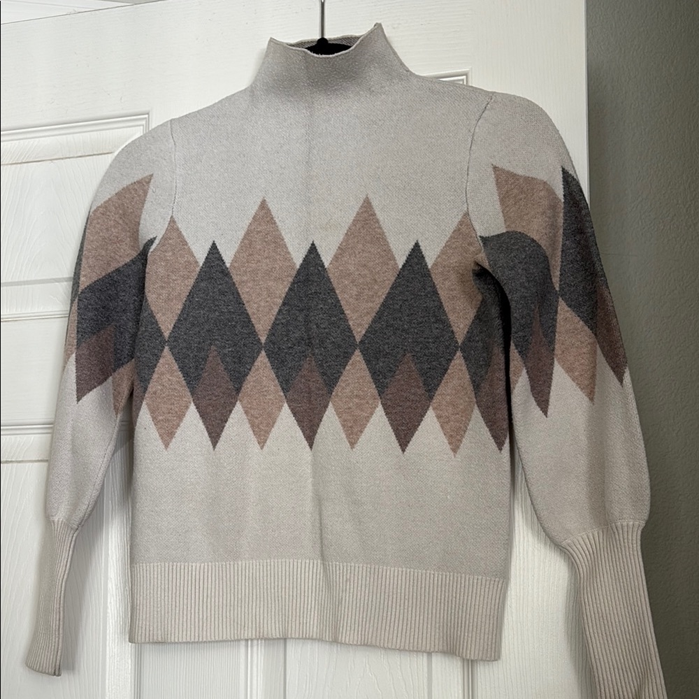 Rachel Zoe Gray and Brown Argyle Turtleneck Sweater